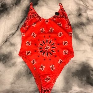 Red bandana print bodysuit